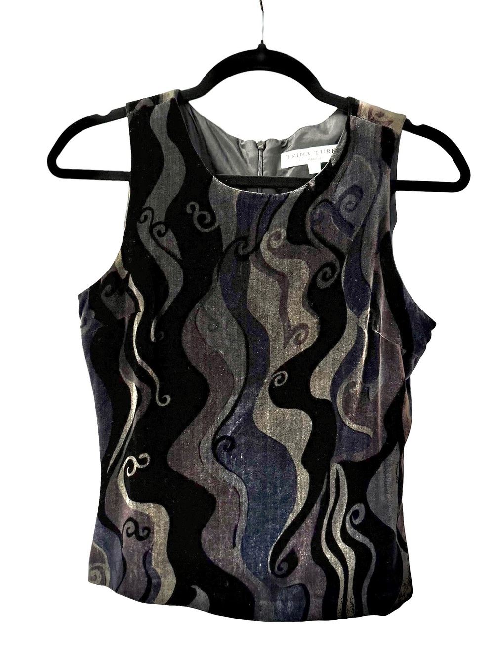 Trina Turk Vintage Burnout Velvet Groovy Abstract Swirl Wave Tank Top Size S